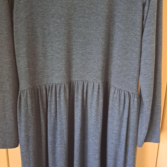 LOGO Lounge women's blue green LS gathered Waist knit midi length dress Sz M - Picture 4 of 7